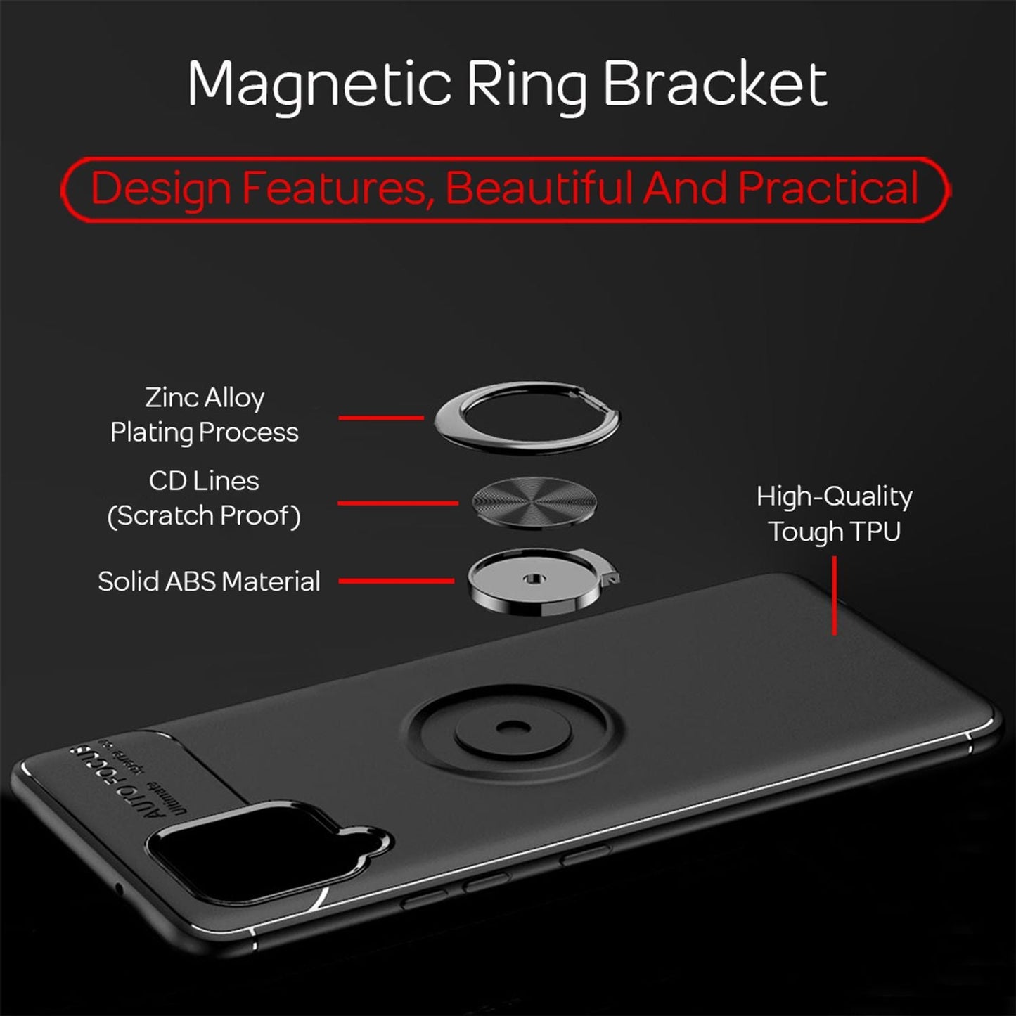 NALIA Ringhülle für Samsung Galaxy A42 5G – Ring-Ständer 360° & für Magnet-Halter – GRIP360 (Mattiertes Silikon Case) – Marke aus Berlin