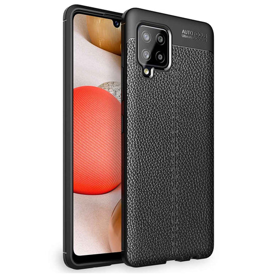 NALIA Design Case kompatibel mit Samsung Galaxy A42 5G Hülle, Leder Look Stylische Handyhülle Stoßfeste Silikon Schutzhülle, Slim Phone Backcover Skin Dünne Handy-Tasche Cover Robust - Schwarz