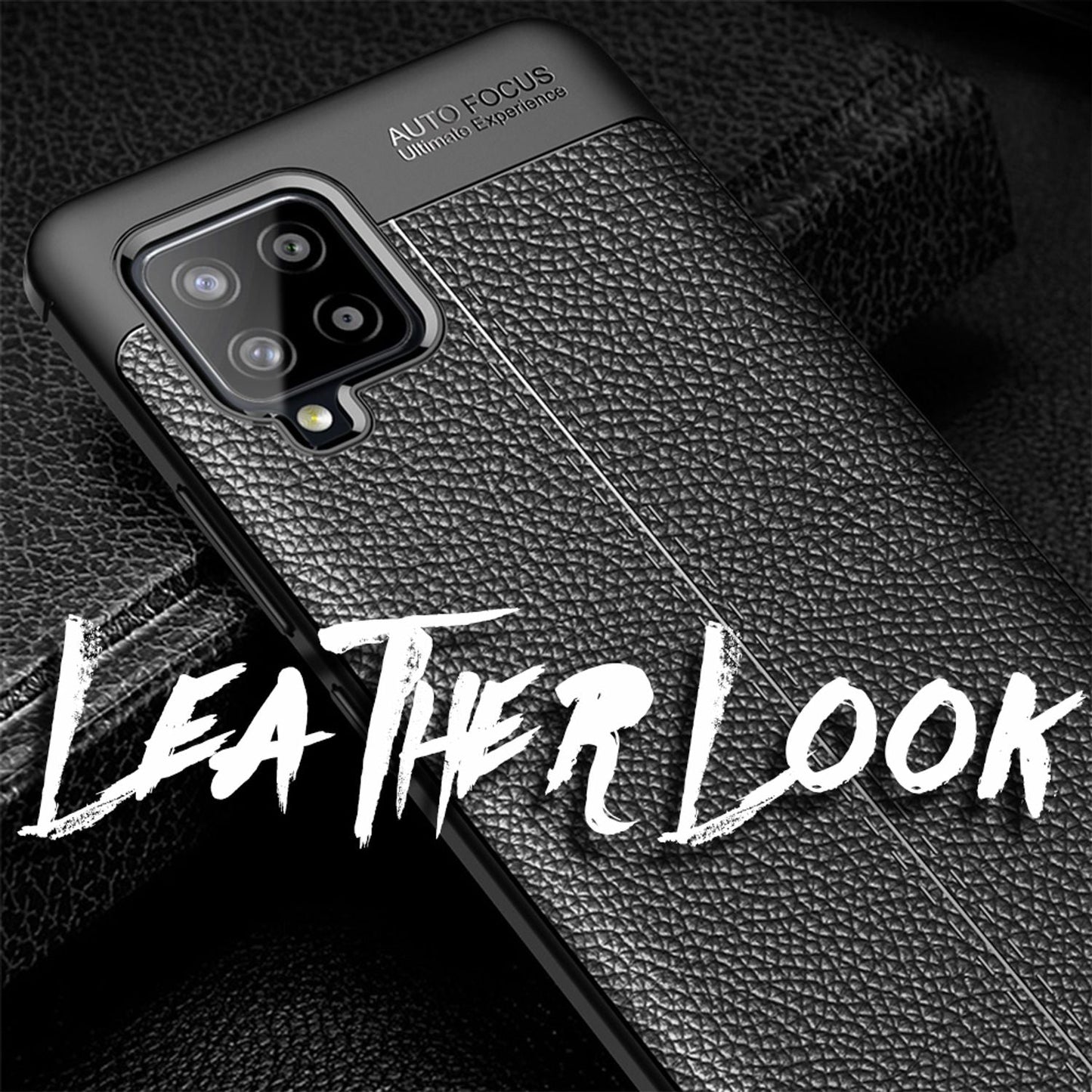 NALIA Design Case kompatibel mit Samsung Galaxy A42 5G Hülle, Leder Look Stylische Handyhülle Stoßfeste Silikon Schutzhülle, Slim Phone Backcover Skin Dünne Handy-Tasche Cover Robust - Schwarz