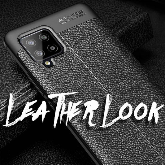 NALIA Design Case kompatibel mit Samsung Galaxy A42 5G Hülle, Leder Look Stylische Handyhülle Stoßfeste Silikon Schutzhülle, Slim Phone Backcover Skin Dünne Handy-Tasche Cover Robust - Schwarz