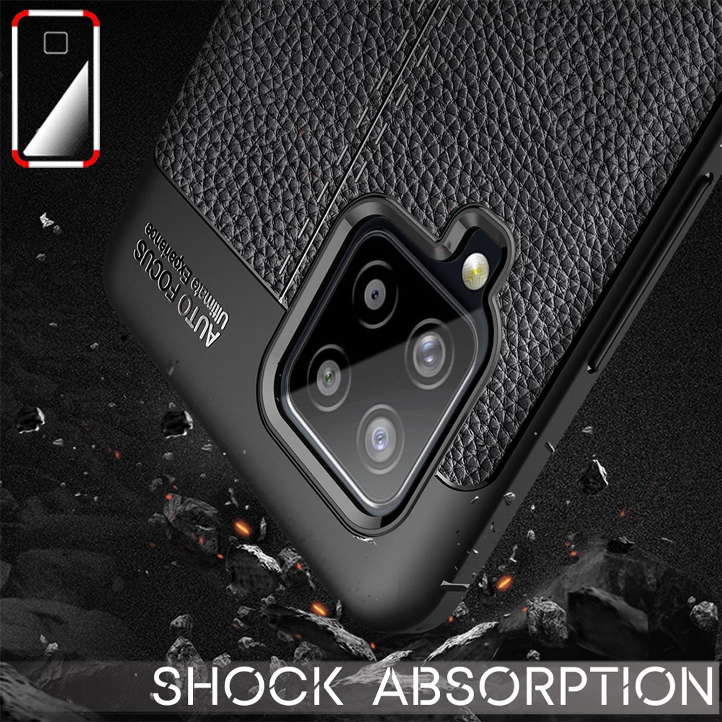 NALIA Design Case kompatibel mit Samsung Galaxy A42 5G Hülle, Leder Look Stylische Handyhülle Stoßfeste Silikon Schutzhülle, Slim Phone Backcover Skin Dünne Handy-Tasche Cover Robust - Schwarz