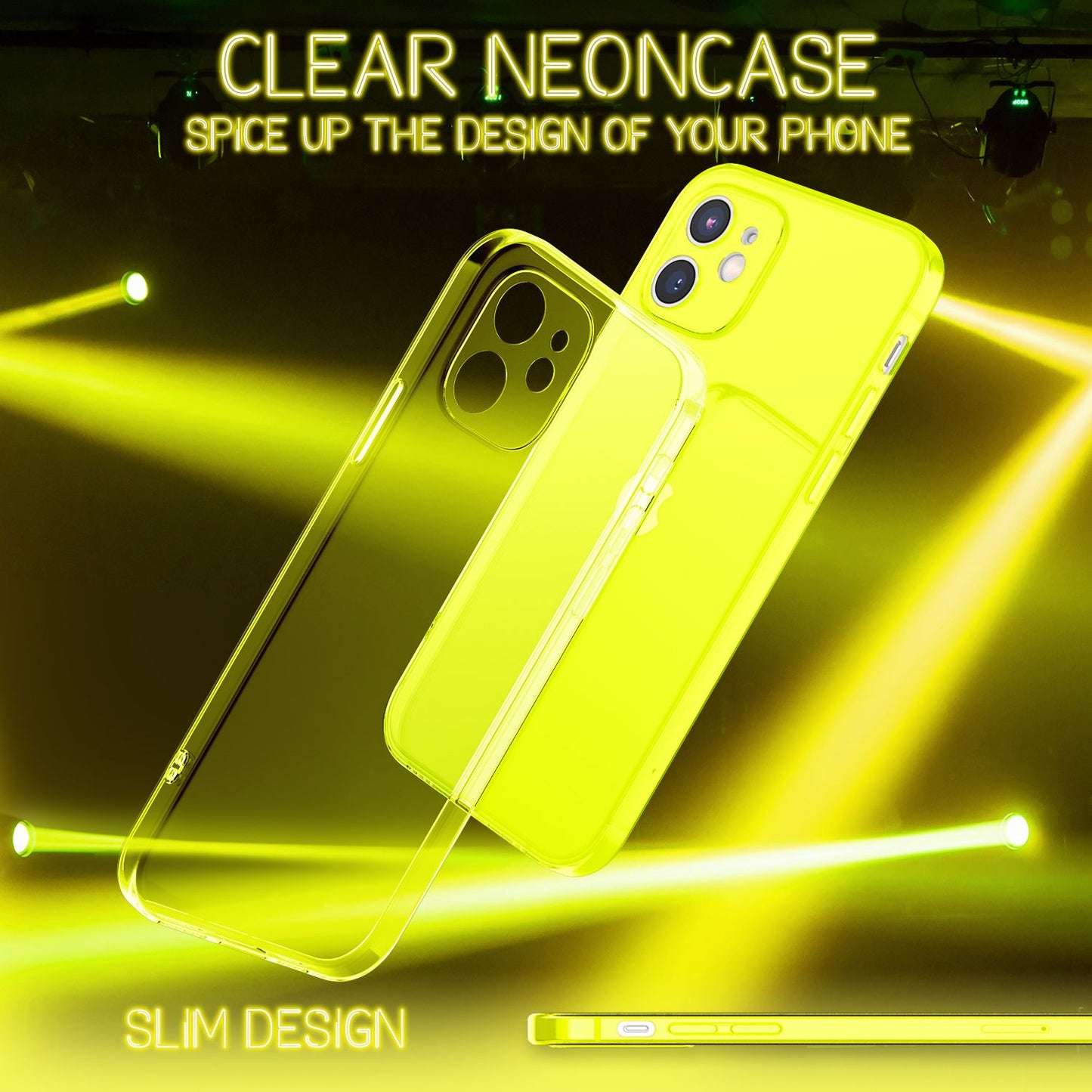 NALIA Neon Silikonhülle für iPhone 12 Mini – Knallige Signal-Farbe & Linsenschutz – VIBE (Transparentes Case) – Marke aus Berlin