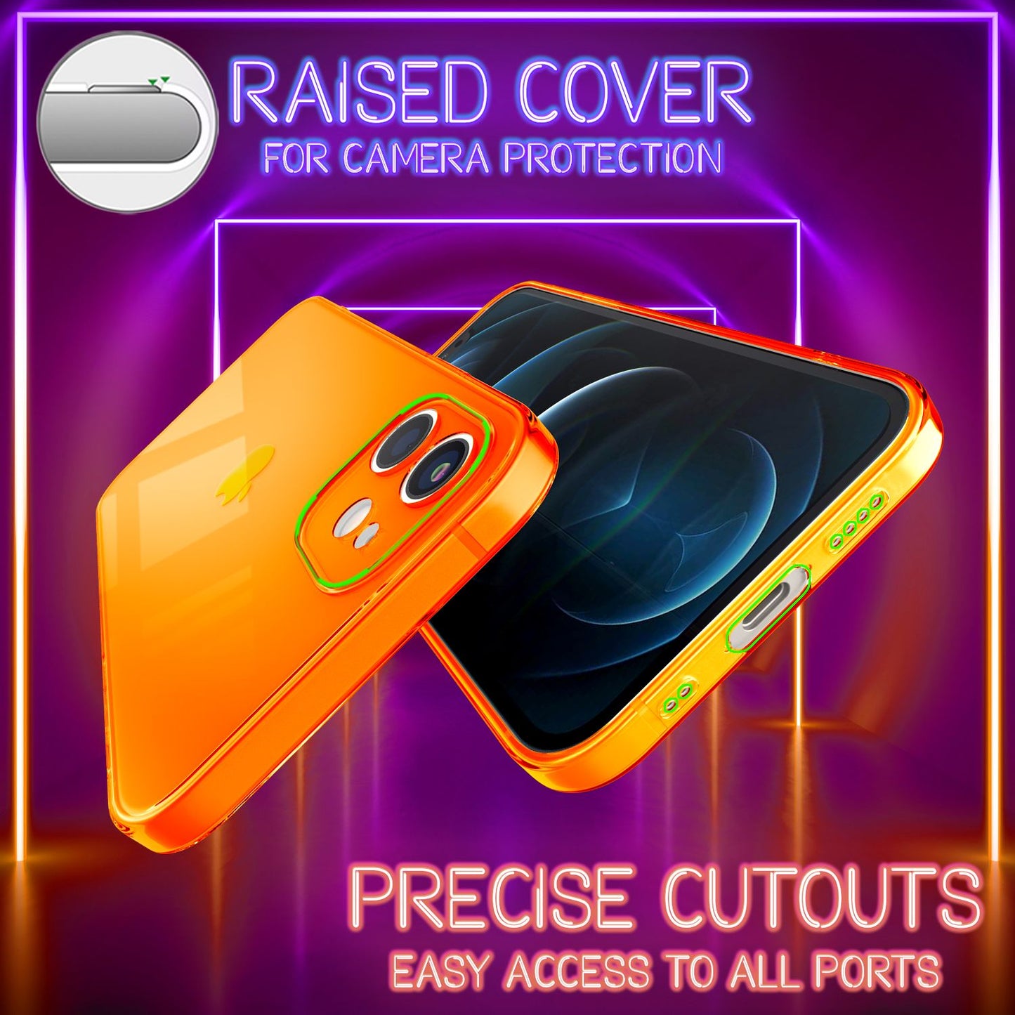NALIA Neon Silikonhülle für iPhone 12 Mini – Knallige Signal-Farbe & Linsenschutz – VIBE (Transparentes Case) – Marke aus Berlin