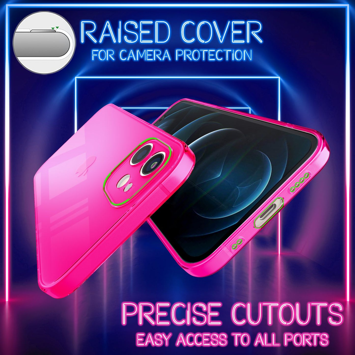 NALIA Neon Silikonhülle für iPhone 12 Mini – Knallige Signal-Farbe & Linsenschutz – VIBE (Transparentes Case) – Marke aus Berlin