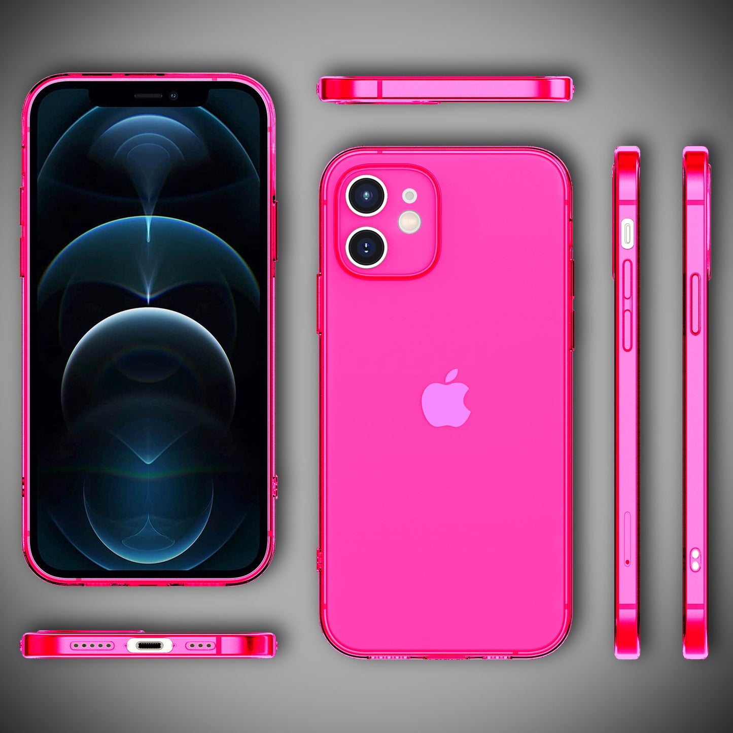 NALIA Neon Silikonhülle für iPhone 12 Mini – Knallige Signal-Farbe & Linsenschutz – VIBE (Transparentes Case) – Marke aus Berlin