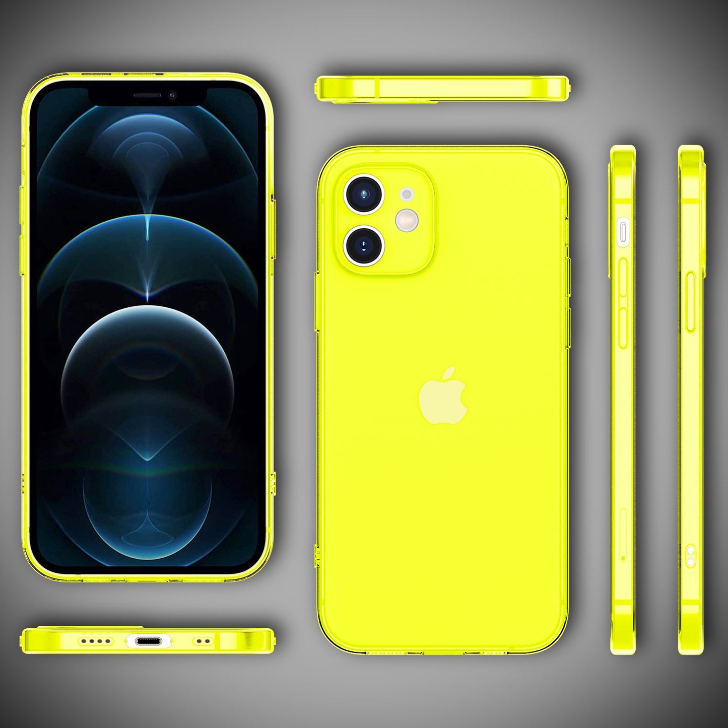NALIA Neon Silikonhülle für iPhone 12 Mini – Knallige Signal-Farbe & Linsenschutz – VIBE (Transparentes Case) – Marke aus Berlin