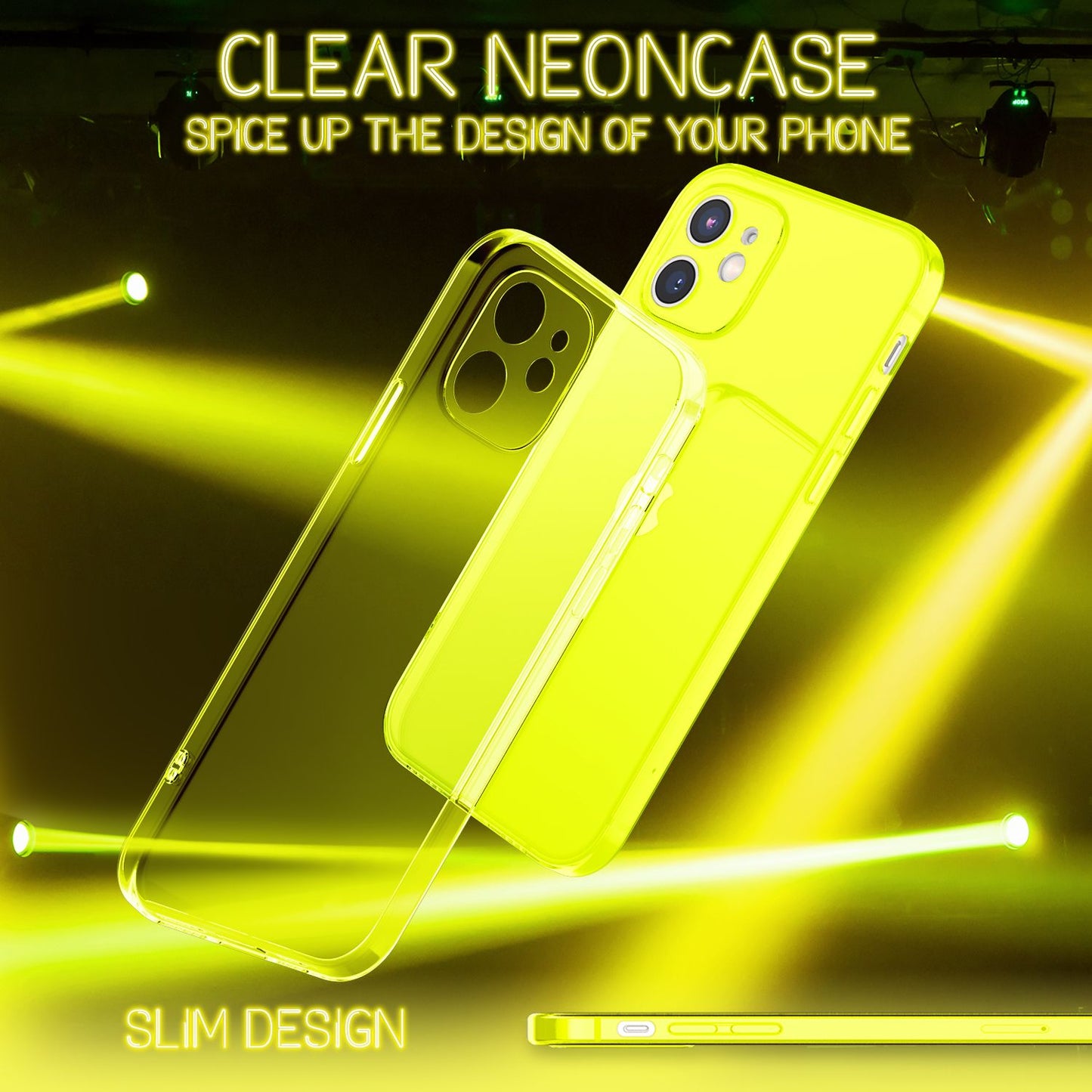 NALIA Neon Silikonhülle für iPhone 12 – Knallige Signal-Farbe & Linsenschutz – VIBE (Transparentes Case) – Marke aus Berlin