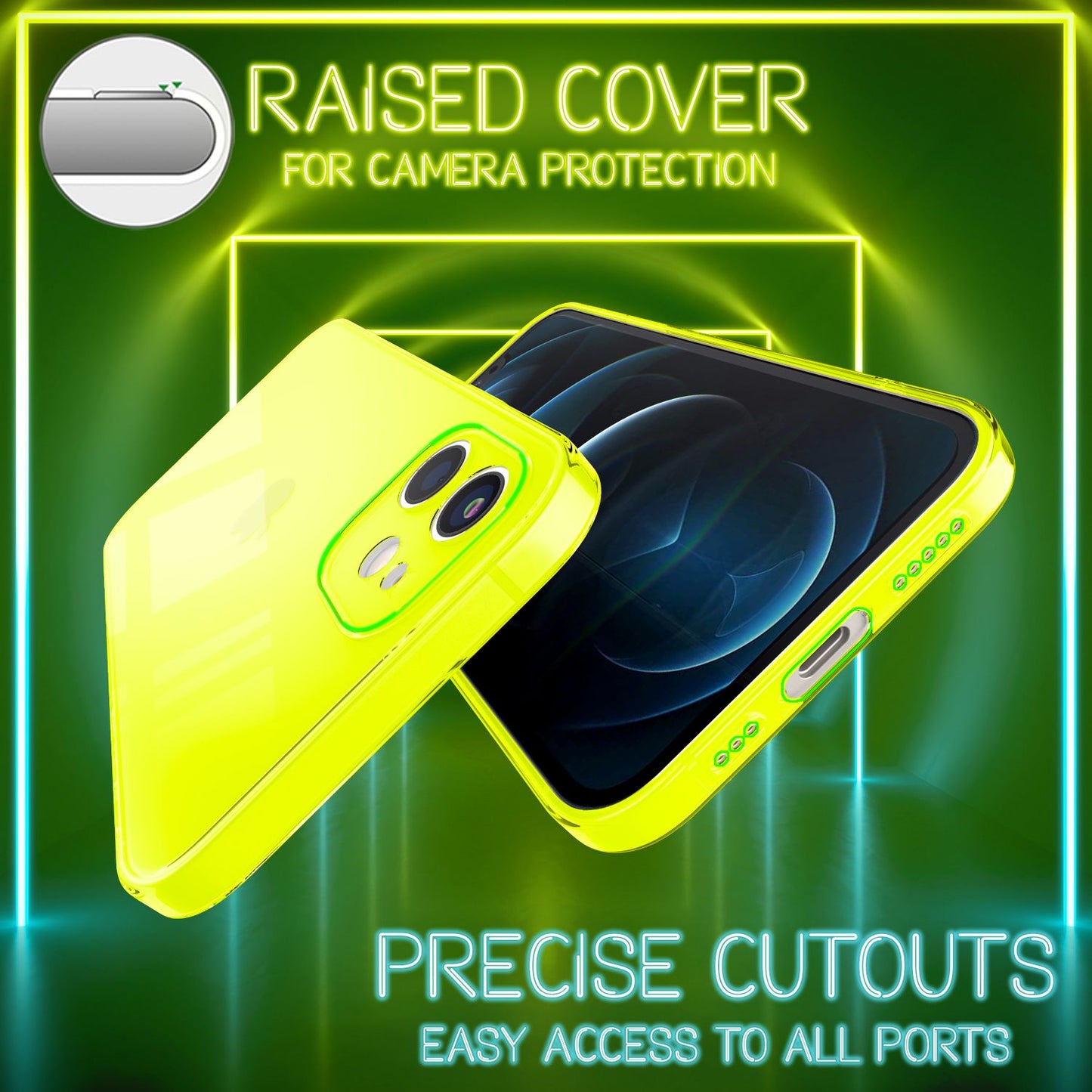 NALIA Neon Silikonhülle für iPhone 12 – Knallige Signal-Farbe & Linsenschutz – VIBE (Transparentes Case) – Marke aus Berlin