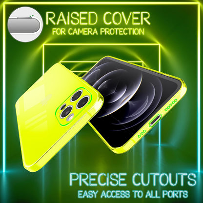 NALIA Neon Silikonhülle für iPhone 12 Pro – Knallige Signal-Farbe & Linsenschutz – VIBE (Transparentes Case) – Marke aus Berlin