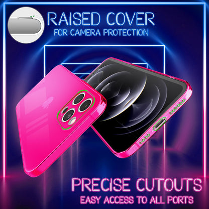 NALIA Neon Silikonhülle für iPhone 12 Pro Max – Knallige Signal-Farbe & Linsenschutz – VIBE (Transparentes Case) – Marke aus Berlin