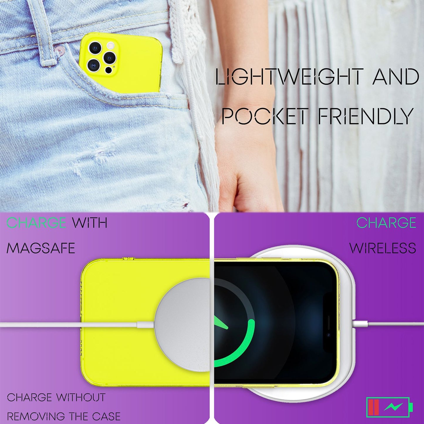NALIA Neon Silikonhülle für iPhone 12 Pro Max – Knallige Signal-Farbe & Linsenschutz – VIBE (Transparentes Case) – Marke aus Berlin