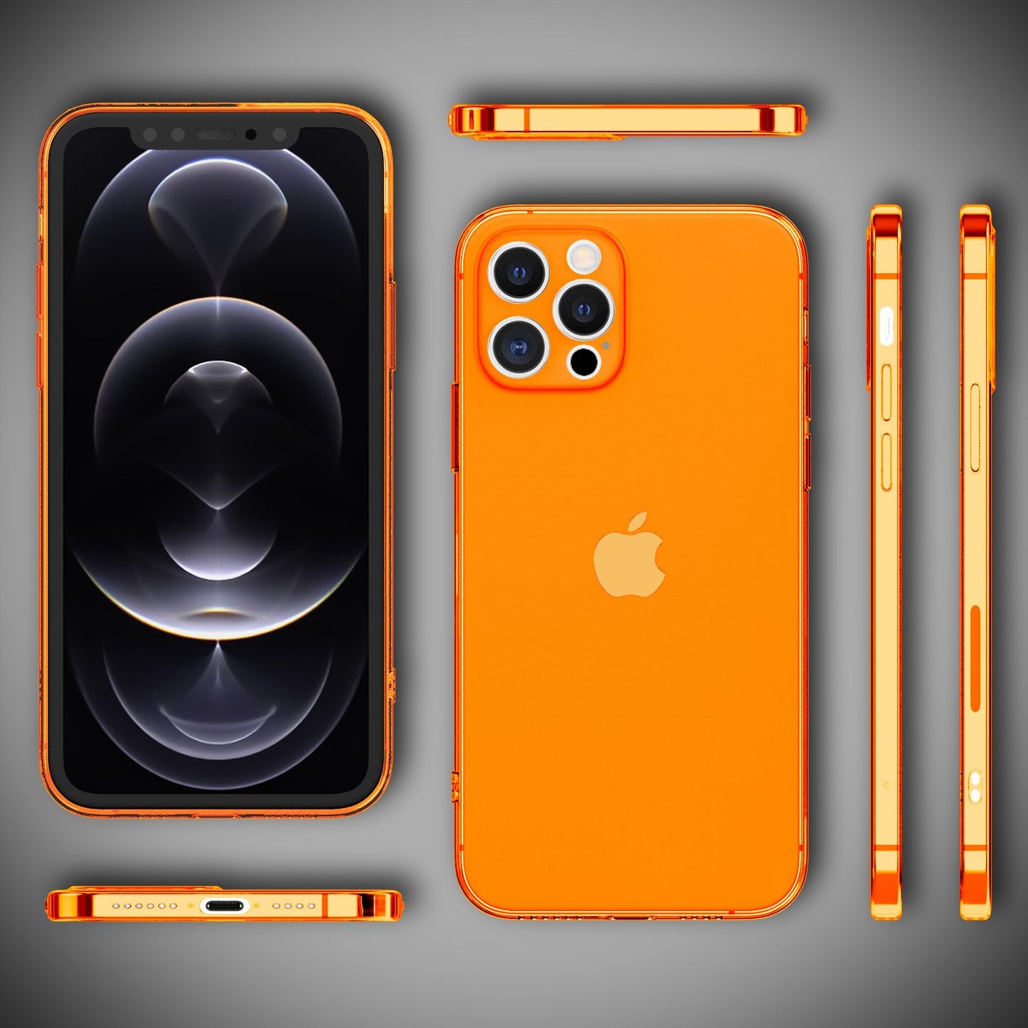 NALIA Neon Silikonhülle für iPhone 12 Pro Max – Knallige Signal-Farbe & Linsenschutz – VIBE (Transparentes Case) – Marke aus Berlin