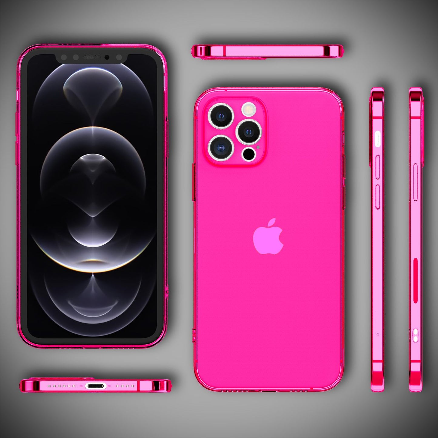 NALIA Neon Silikonhülle für iPhone 12 Pro Max – Knallige Signal-Farbe & Linsenschutz – VIBE (Transparentes Case) – Marke aus Berlin