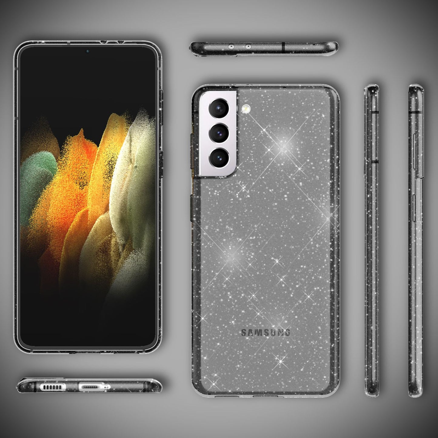NALIA Glitzerhülle für Samsung Galaxy S21 – Funkelndes Silikon Case – DAZZLIN (Transparent & Stoßfest) – Marke aus Berlin