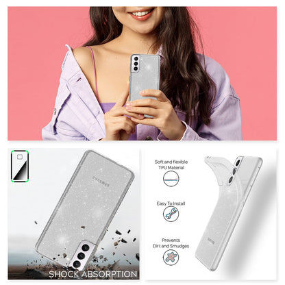 NALIA Glitzerhülle für Samsung Galaxy S21 Plus – Funkelndes Silikon Case – DAZZLIN (Transparent & Stoßfest) – Marke aus Berlin