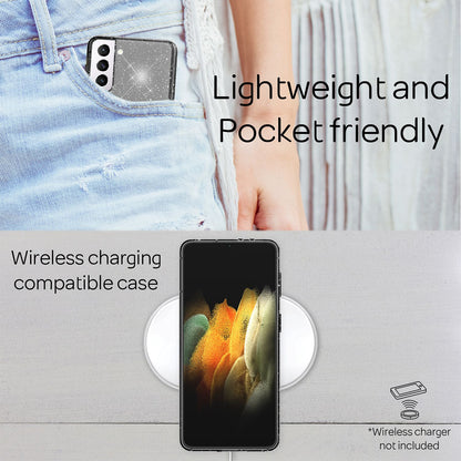 NALIA Glitzerhülle für Samsung Galaxy S21 Plus – Funkelndes Silikon Case – DAZZLIN (Transparent & Stoßfest) – Marke aus Berlin