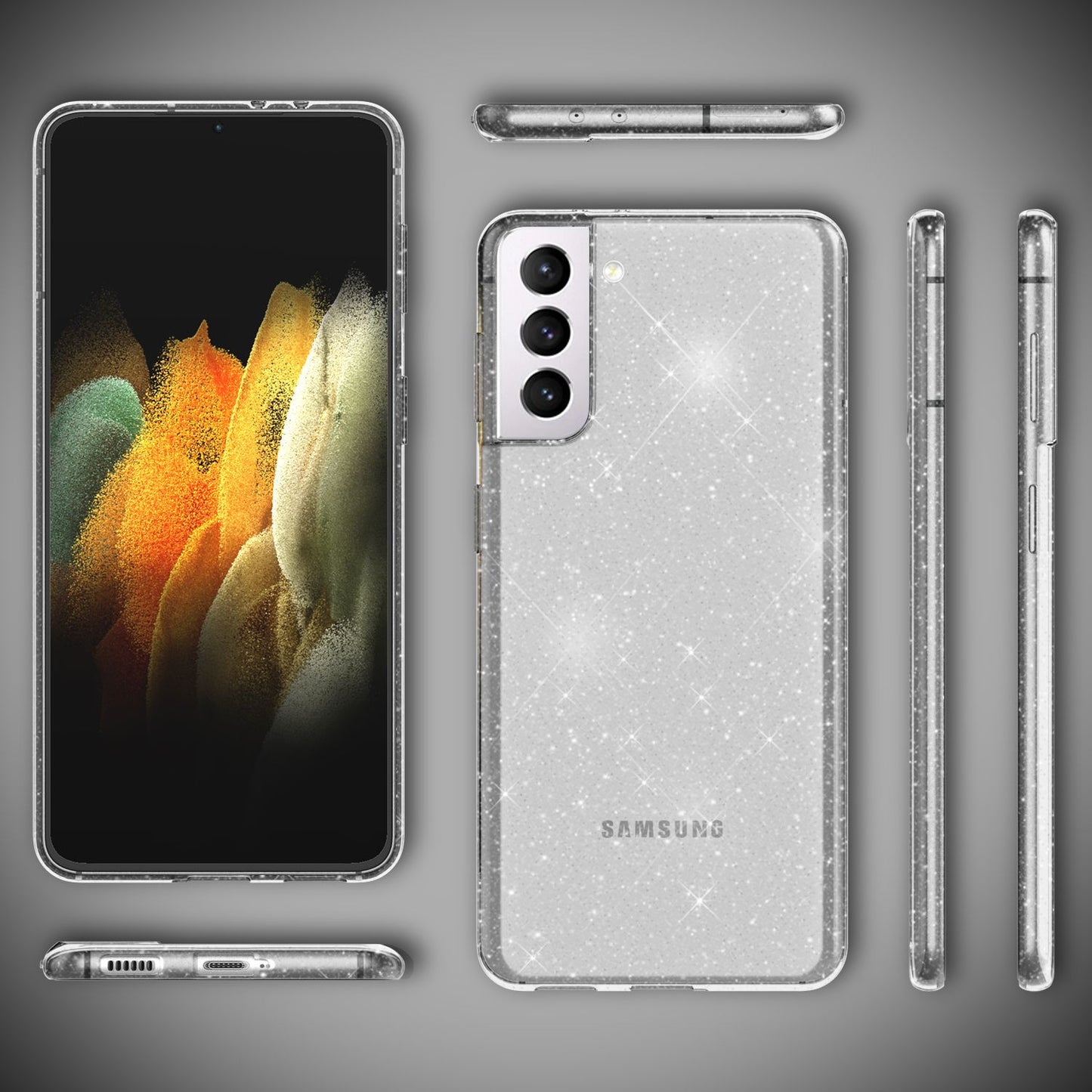 NALIA Glitzerhülle für Samsung Galaxy S21 Plus – Funkelndes Silikon Case – DAZZLIN (Transparent & Stoßfest) – Marke aus Berlin