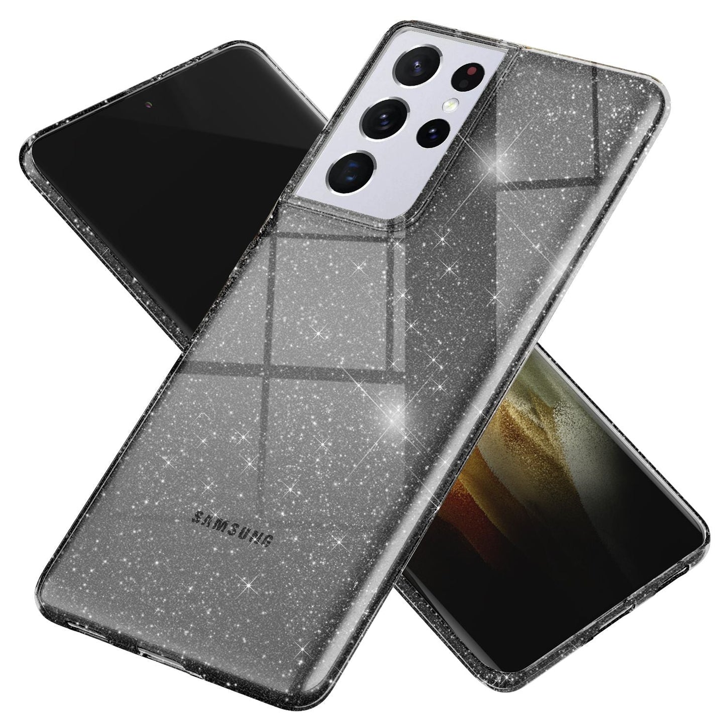 NALIA Glitzerhülle für Samsung Galaxy S21 Ultra – Funkelndes Silikon Case – DAZZLIN (Transparent & Stoßfest) – Marke aus Berlin