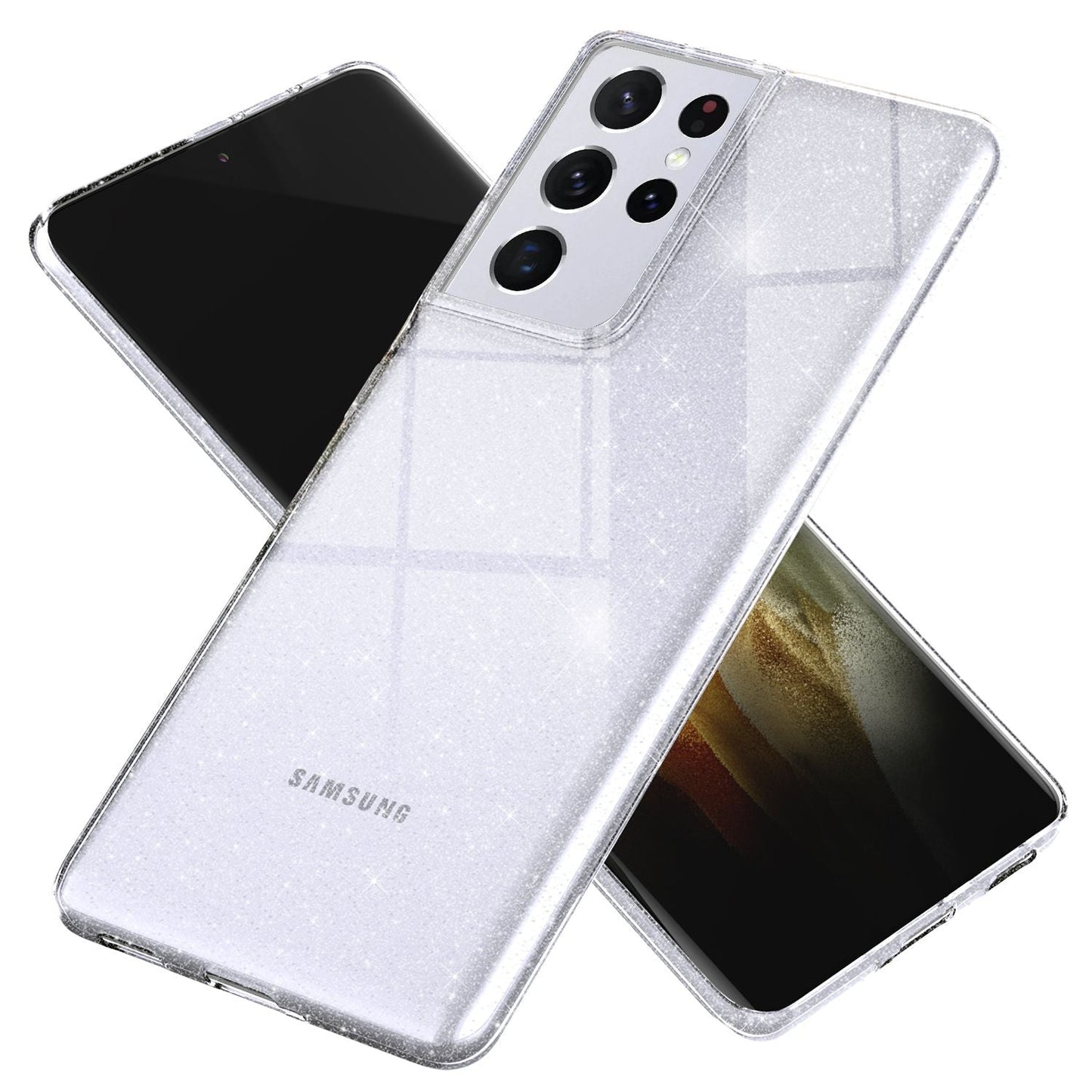 NALIA Glitzerhülle für Samsung Galaxy S21 Ultra – Funkelndes Silikon Case – DAZZLIN (Transparent & Stoßfest) – Marke aus Berlin
