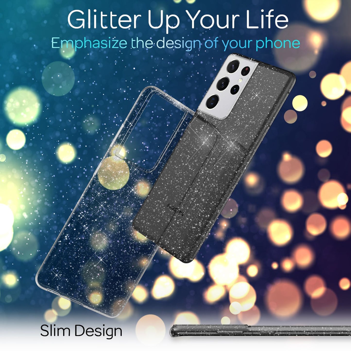NALIA Glitzerhülle für Samsung Galaxy S21 Ultra – Funkelndes Silikon Case – DAZZLIN (Transparent & Stoßfest) – Marke aus Berlin