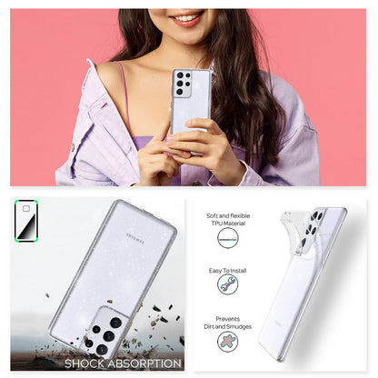 NALIA Glitzerhülle für Samsung Galaxy S21 Ultra – Funkelndes Silikon Case – DAZZLIN (Transparent & Stoßfest) – Marke aus Berlin