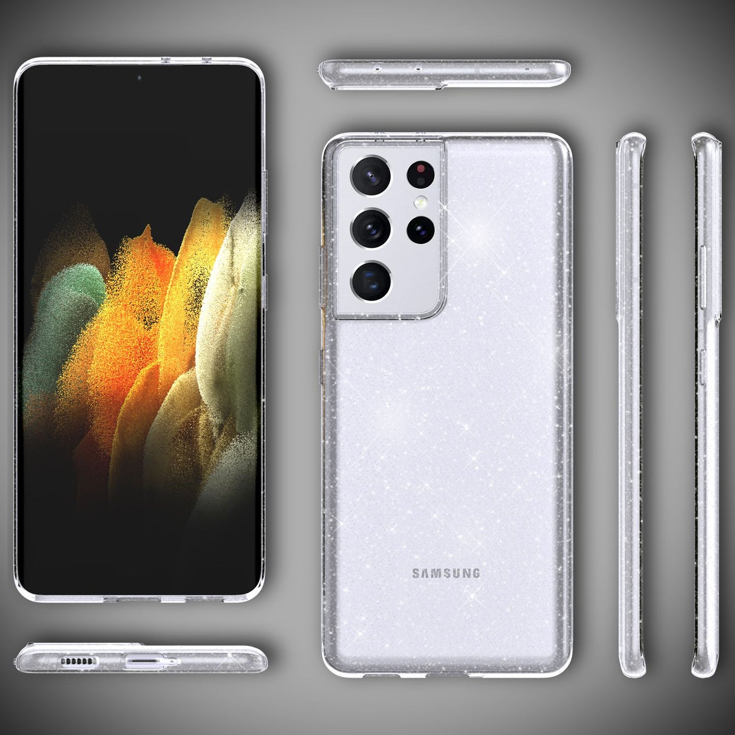 NALIA Glitzerhülle für Samsung Galaxy S21 Ultra – Funkelndes Silikon Case – DAZZLIN (Transparent & Stoßfest) – Marke aus Berlin