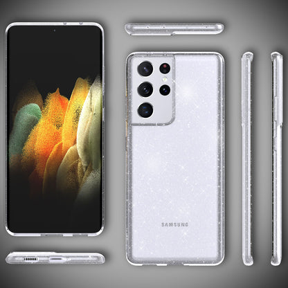 NALIA Glitzerhülle für Samsung Galaxy S21 Ultra – Funkelndes Silikon Case – DAZZLIN (Transparent & Stoßfest) – Marke aus Berlin