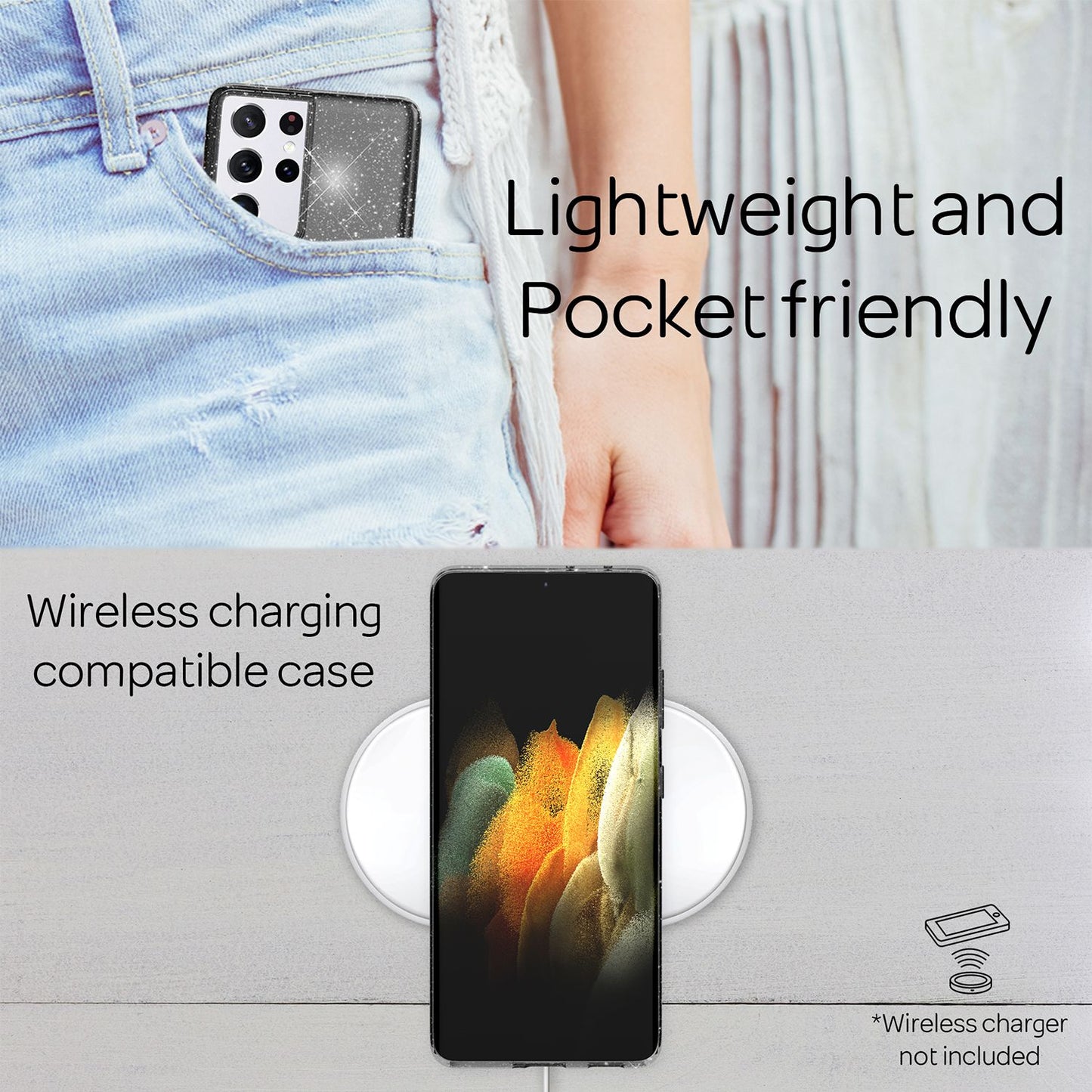 NALIA Glitzerhülle für Samsung Galaxy S21 Ultra – Funkelndes Silikon Case – DAZZLIN (Transparent & Stoßfest) – Marke aus Berlin
