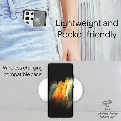NALIA Glitzerhülle für Samsung Galaxy S21 Ultra – Funkelndes Silikon Case – DAZZLIN (Transparent & Stoßfest) – Marke aus Berlin