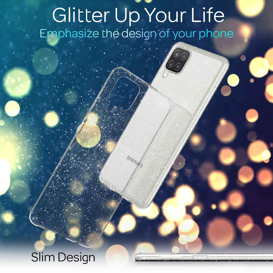 NALIA Glitzerhülle für Samsung Galaxy A12 – Funkelndes Silikon Case – DAZZLIN (Transparent & Stoßfest) – Marke aus Berlin