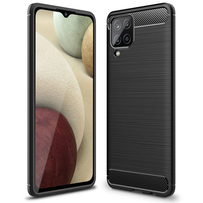 NALIA Silikonhülle für Samsung Galaxy A12 – Rutschfest & Matt – VORTEX (Gebürstete Optik & Carbon Design) – Marke aus Berlin