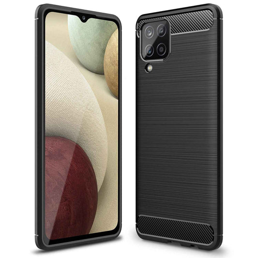 NALIA Silikonhülle für Samsung Galaxy A12 – Rutschfest & Matt – VORTEX (Gebürstete Optik & Carbon Design) – Marke aus Berlin