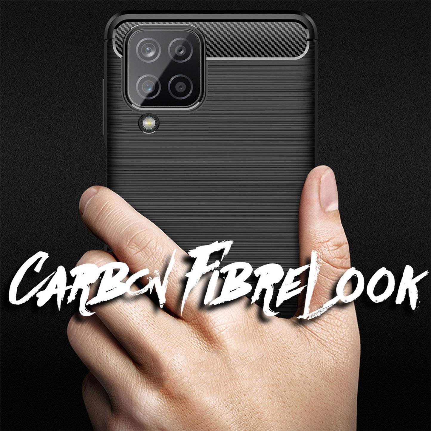 NALIA Silikonhülle für Samsung Galaxy A12 – Rutschfest & Matt – VORTEX (Gebürstete Optik & Carbon Design) – Marke aus Berlin