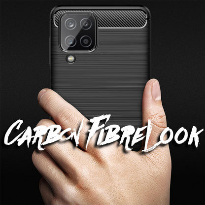 NALIA Silikonhülle für Samsung Galaxy A12 – Rutschfest & Matt – VORTEX (Gebürstete Optik & Carbon Design) – Marke aus Berlin