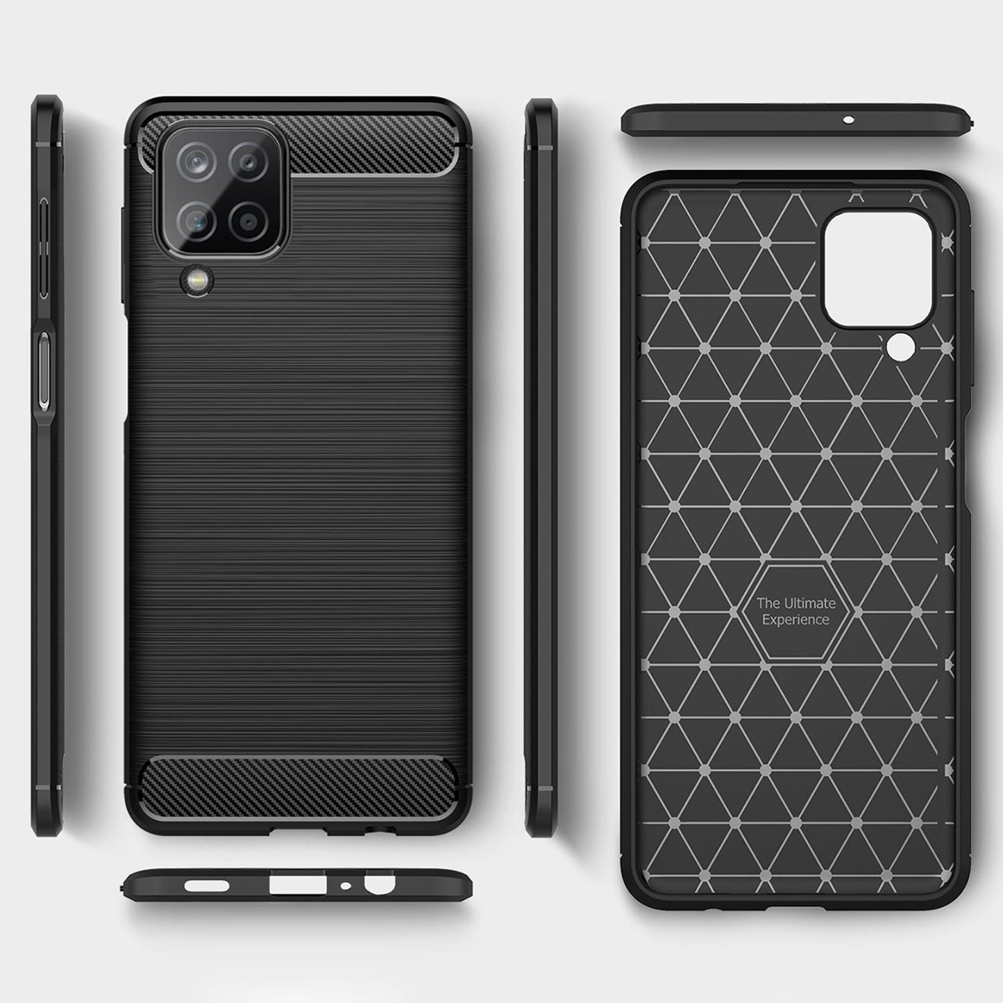 NALIA Silikonhülle für Samsung Galaxy A12 – Rutschfest & Matt – VORTEX (Gebürstete Optik & Carbon Design) – Marke aus Berlin