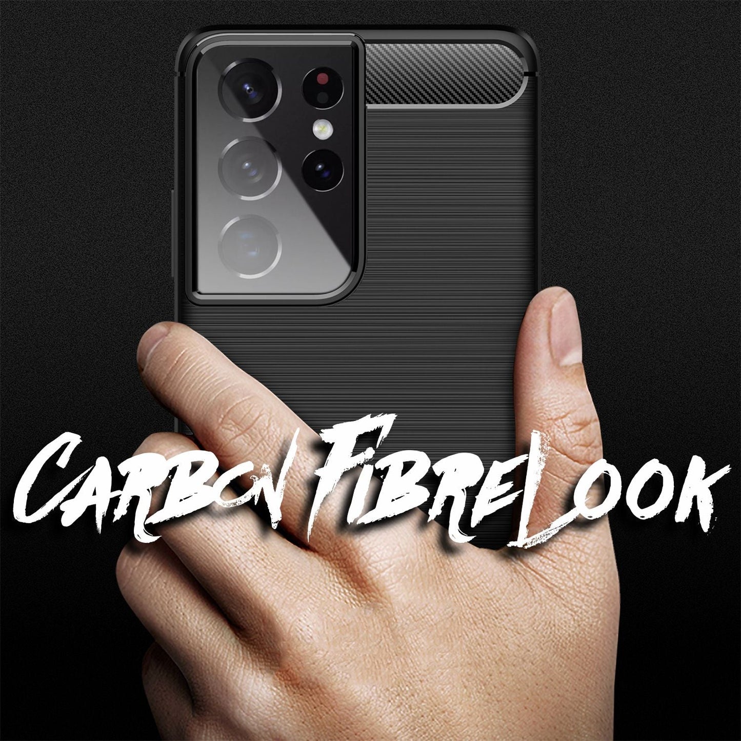 NALIA Silikonhülle für Samsung Galaxy S21 Ultra – Rutschfest & Matt – VORTEX (Gebürstete Optik & Carbon Design) – Marke aus Berlin