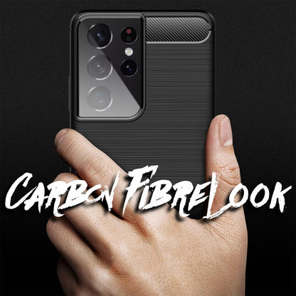 NALIA Silikonhülle für Samsung Galaxy S21 Ultra – Rutschfest & Matt – VORTEX (Gebürstete Optik & Carbon Design) – Marke aus Berlin