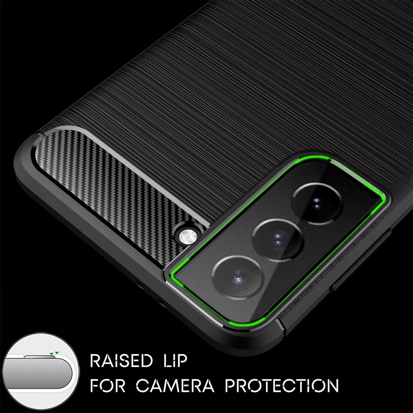 NALIA Silikonhülle für Samsung Galaxy S21 Plus – Rutschfest & Matt – VORTEX (Gebürstete Optik & Carbon Design) – Marke aus Berlin