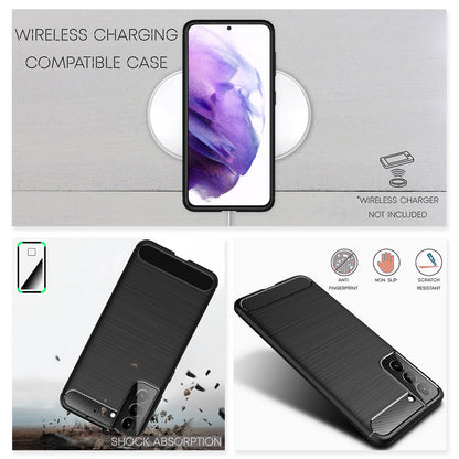 NALIA Silikonhülle für Samsung Galaxy S21 Plus – Rutschfest & Matt – VORTEX (Gebürstete Optik & Carbon Design) – Marke aus Berlin