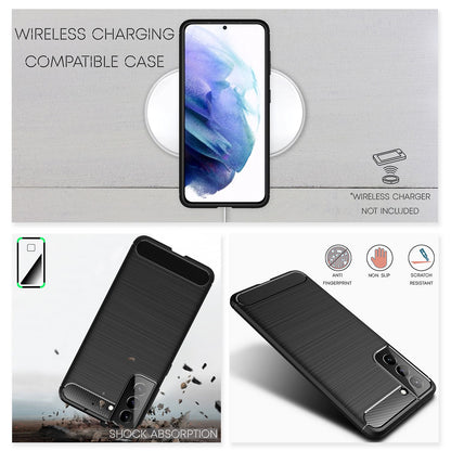 NALIA Silikonhülle für Samsung Galaxy S21 – Rutschfest & Matt – VORTEX (Gebürstete Optik & Carbon Design) – Marke aus Berlin