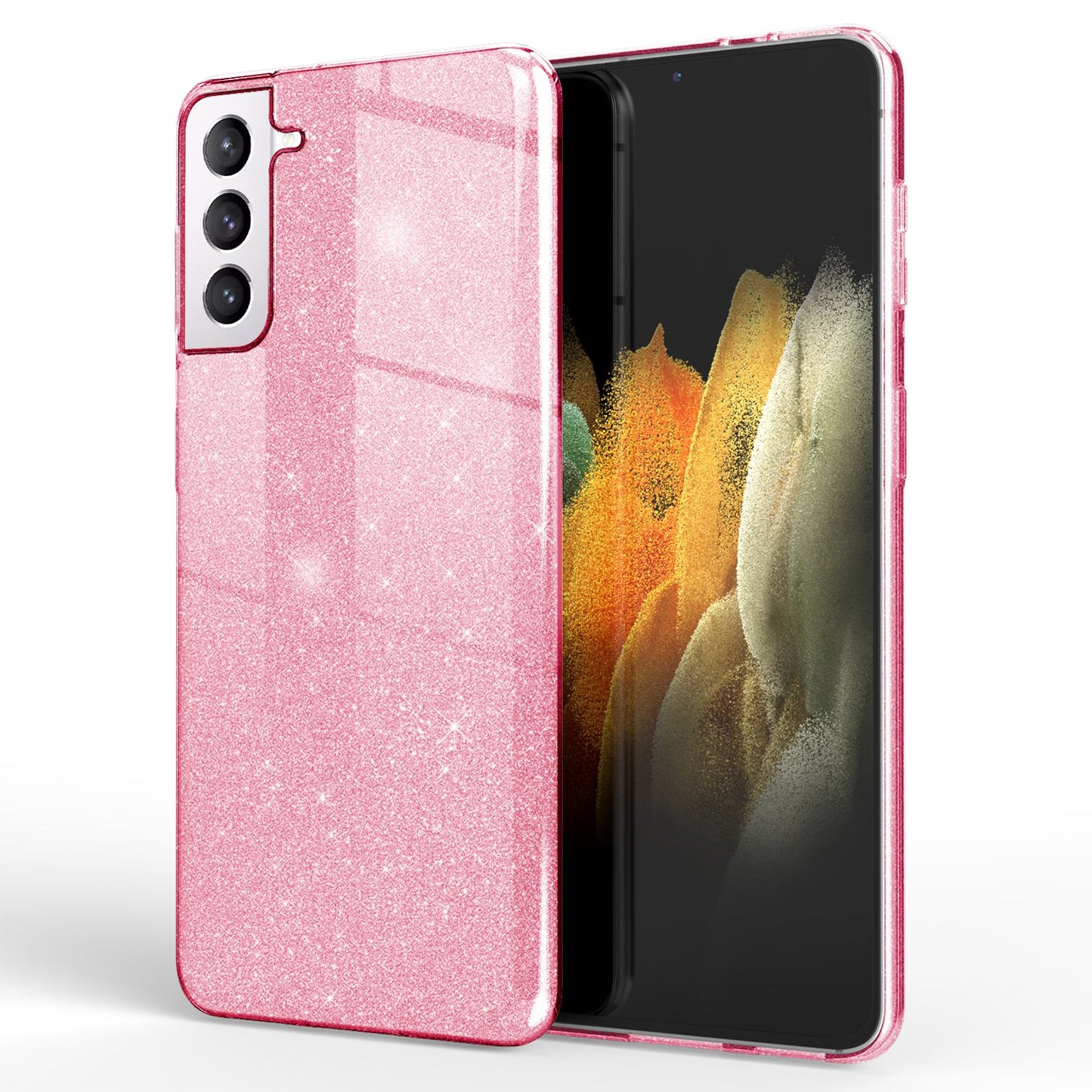 NALIA Glitzerhülle für Samsung Galaxy S21 – Funkelnder Glitzer-Look & Grip – SHINEPOP (Silikon Case) – Marke aus Berlin