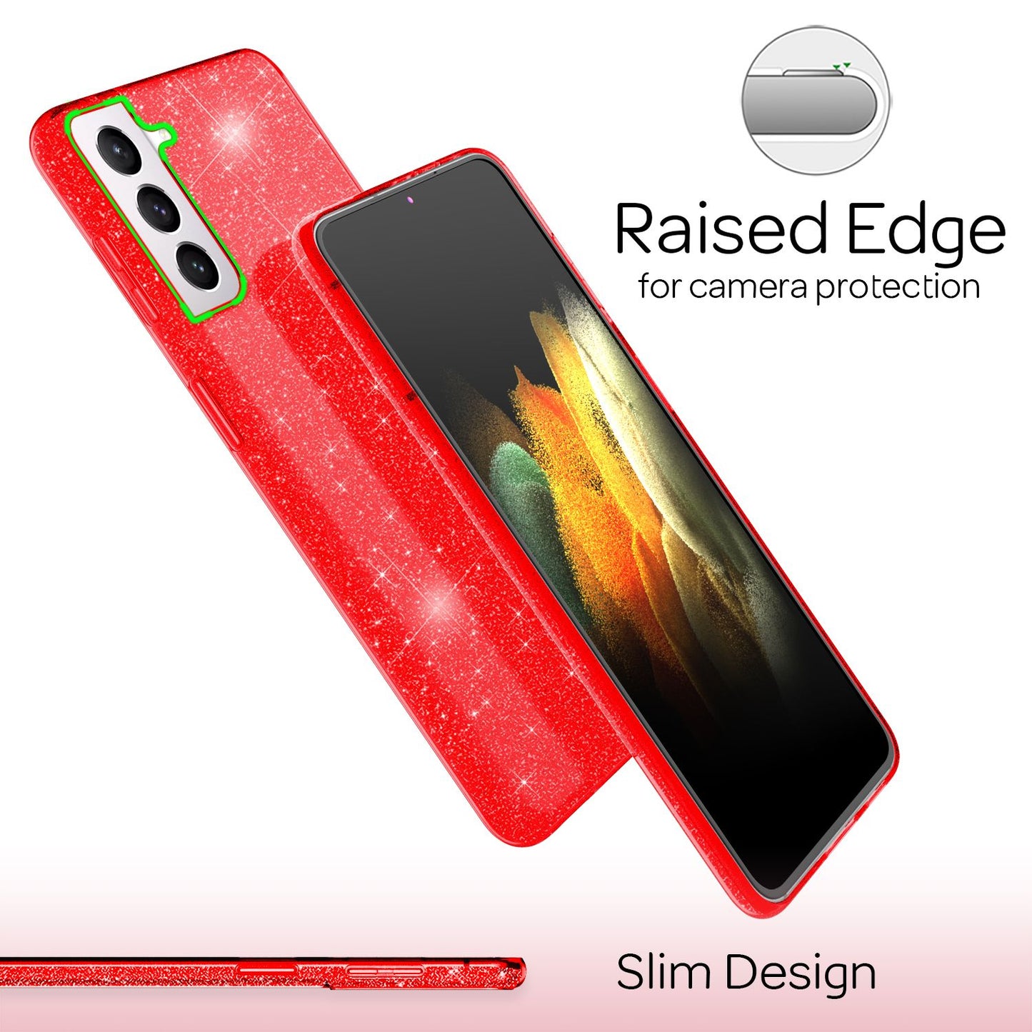 NALIA Glitzerhülle für Samsung Galaxy S21 – Funkelnder Glitzer-Look & Grip – SHINEPOP (Silikon Case) – Marke aus Berlin