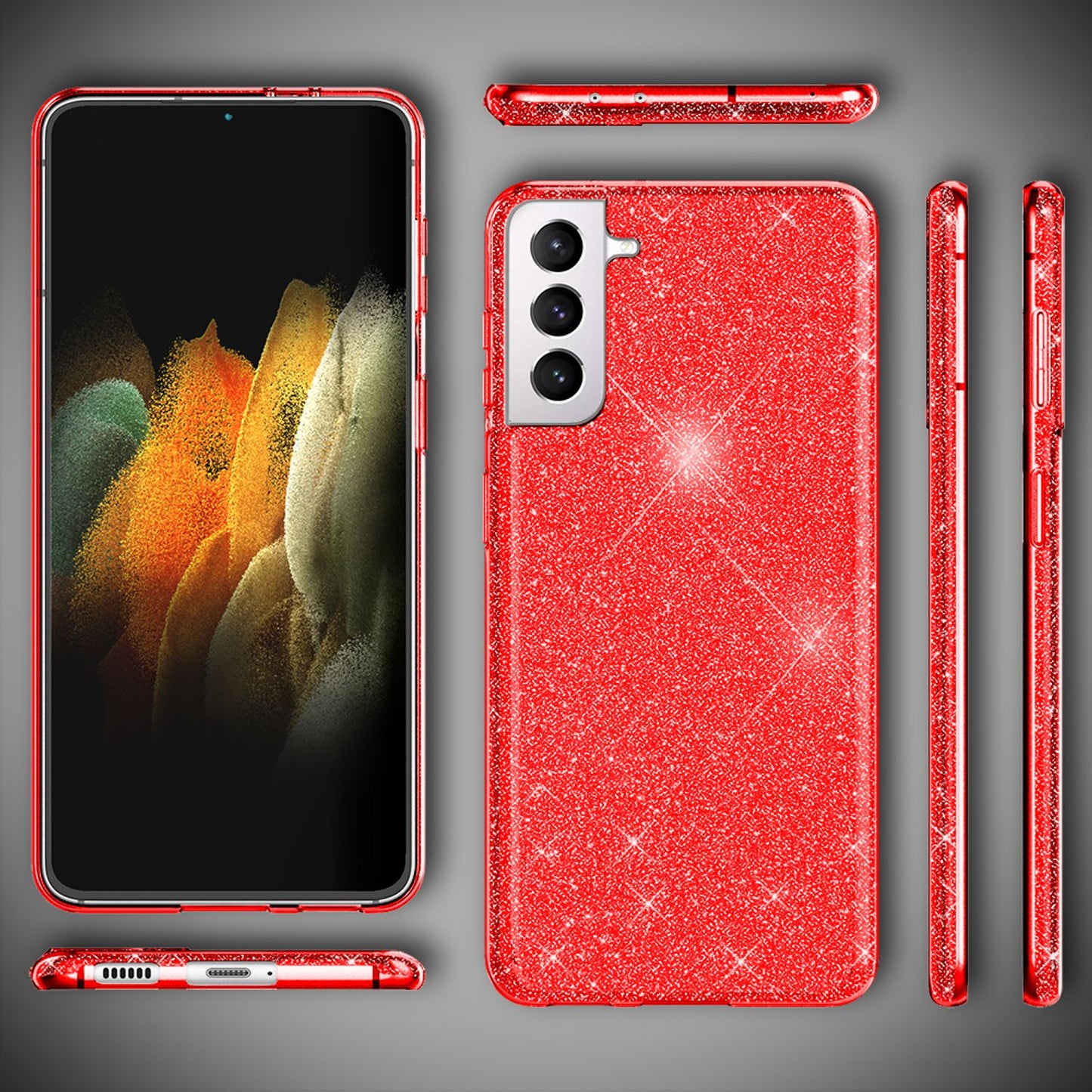 NALIA Glitzerhülle für Samsung Galaxy S21 – Funkelnder Glitzer-Look & Grip – SHINEPOP (Silikon Case) – Marke aus Berlin