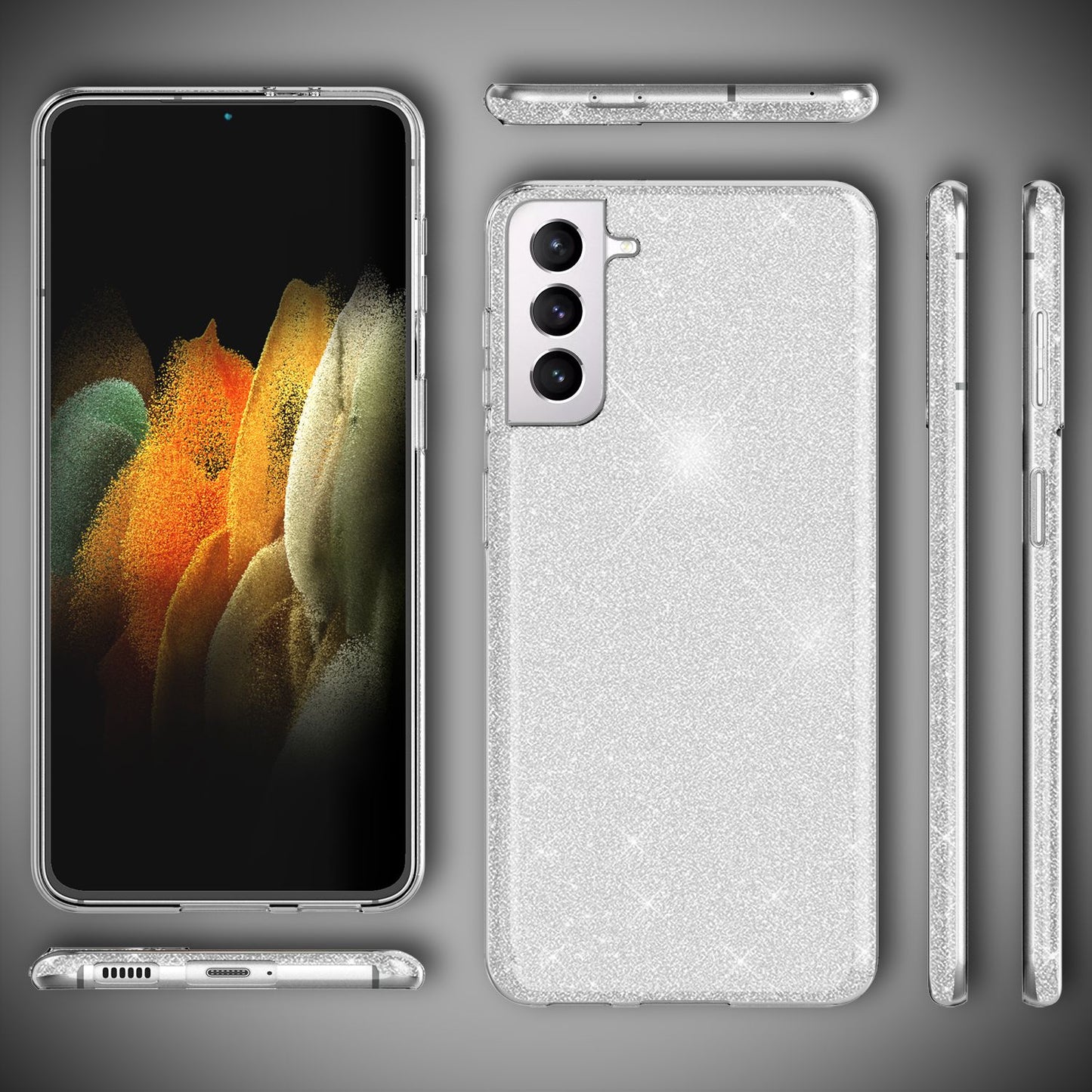 NALIA Glitzerhülle für Samsung Galaxy S21 – Funkelnder Glitzer-Look & Grip – SHINEPOP (Silikon Case) – Marke aus Berlin