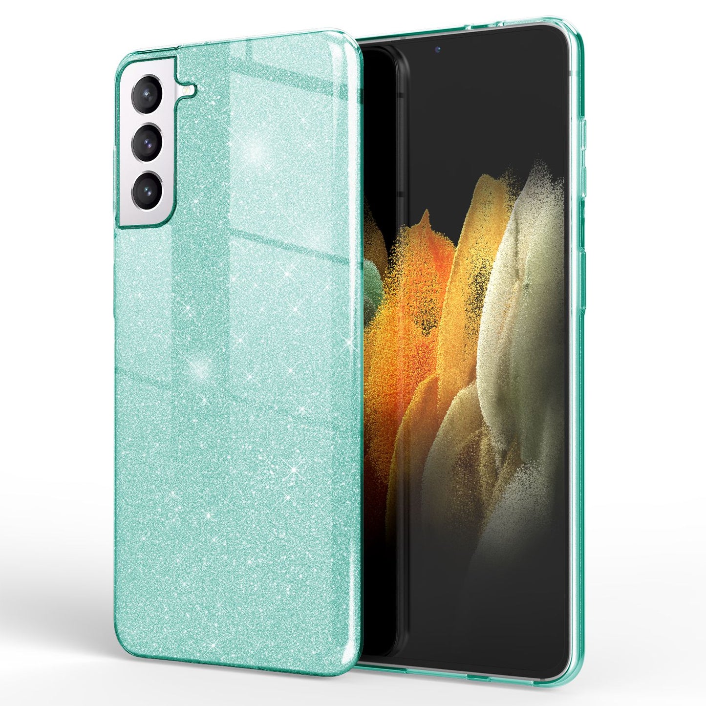 NALIA Glitzerhülle für Samsung Galaxy S21 Plus – Funkelnder Glitzer-Look & Grip – SHINEPOP (Silikon Case) – Marke aus Berlin