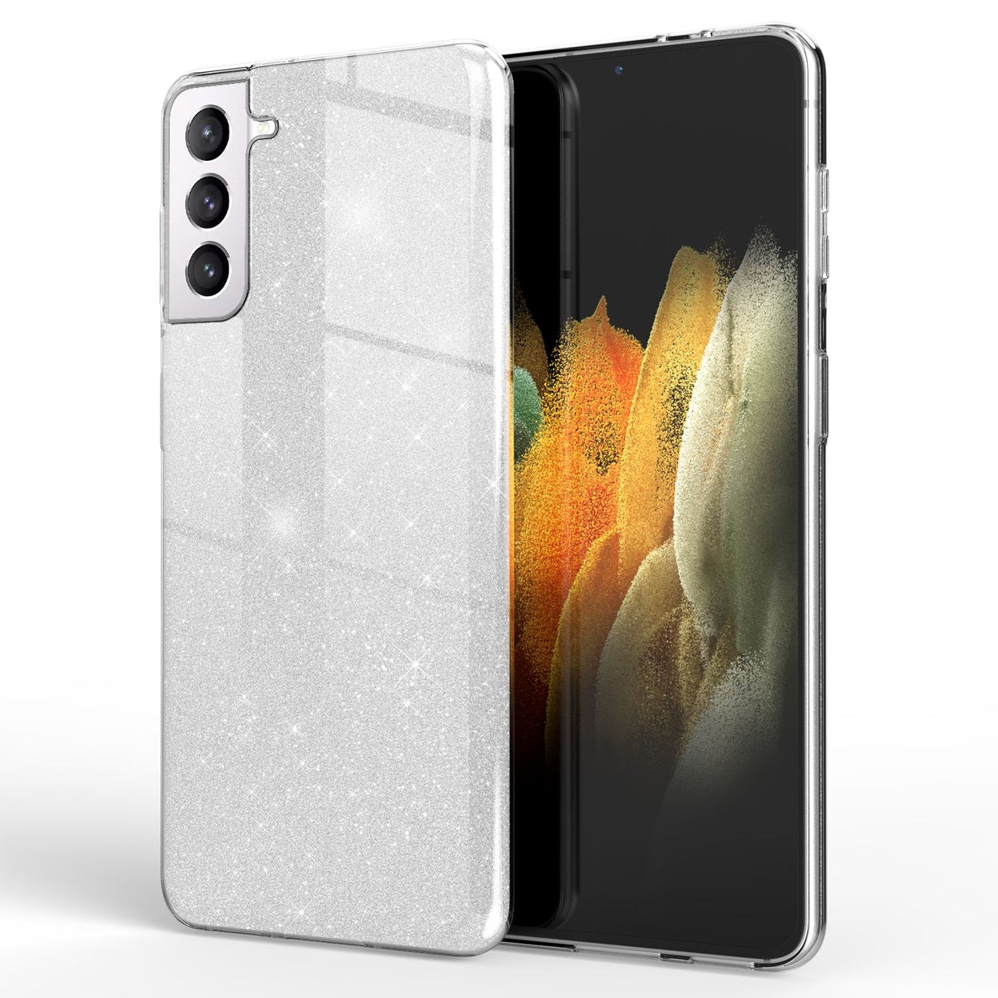 NALIA Glitzerhülle für Samsung Galaxy S21 Plus – Funkelnder Glitzer-Look & Grip – SHINEPOP (Silikon Case) – Marke aus Berlin