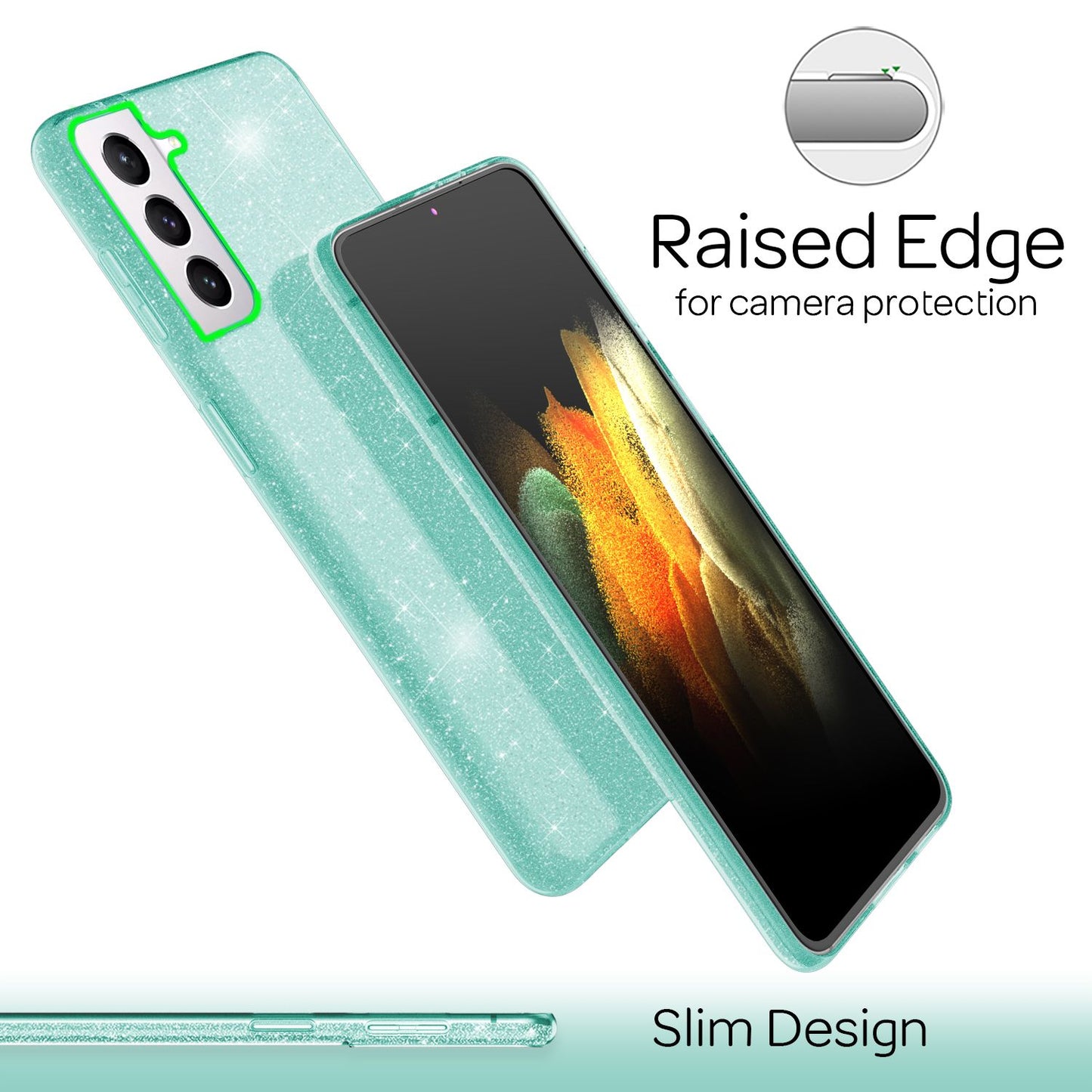 NALIA Glitzerhülle für Samsung Galaxy S21 Plus – Funkelnder Glitzer-Look & Grip – SHINEPOP (Silikon Case) – Marke aus Berlin