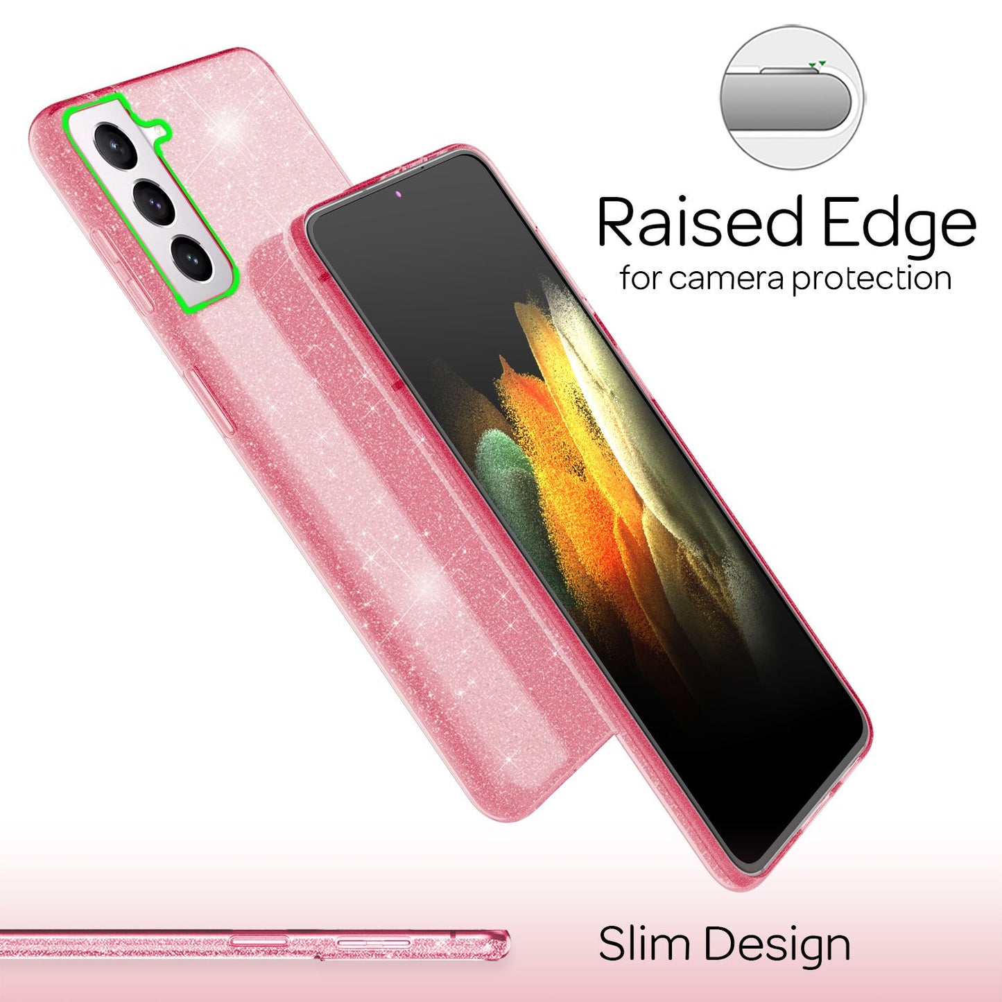 NALIA Glitzerhülle für Samsung Galaxy S21 Plus – Funkelnder Glitzer-Look & Grip – SHINEPOP (Silikon Case) – Marke aus Berlin