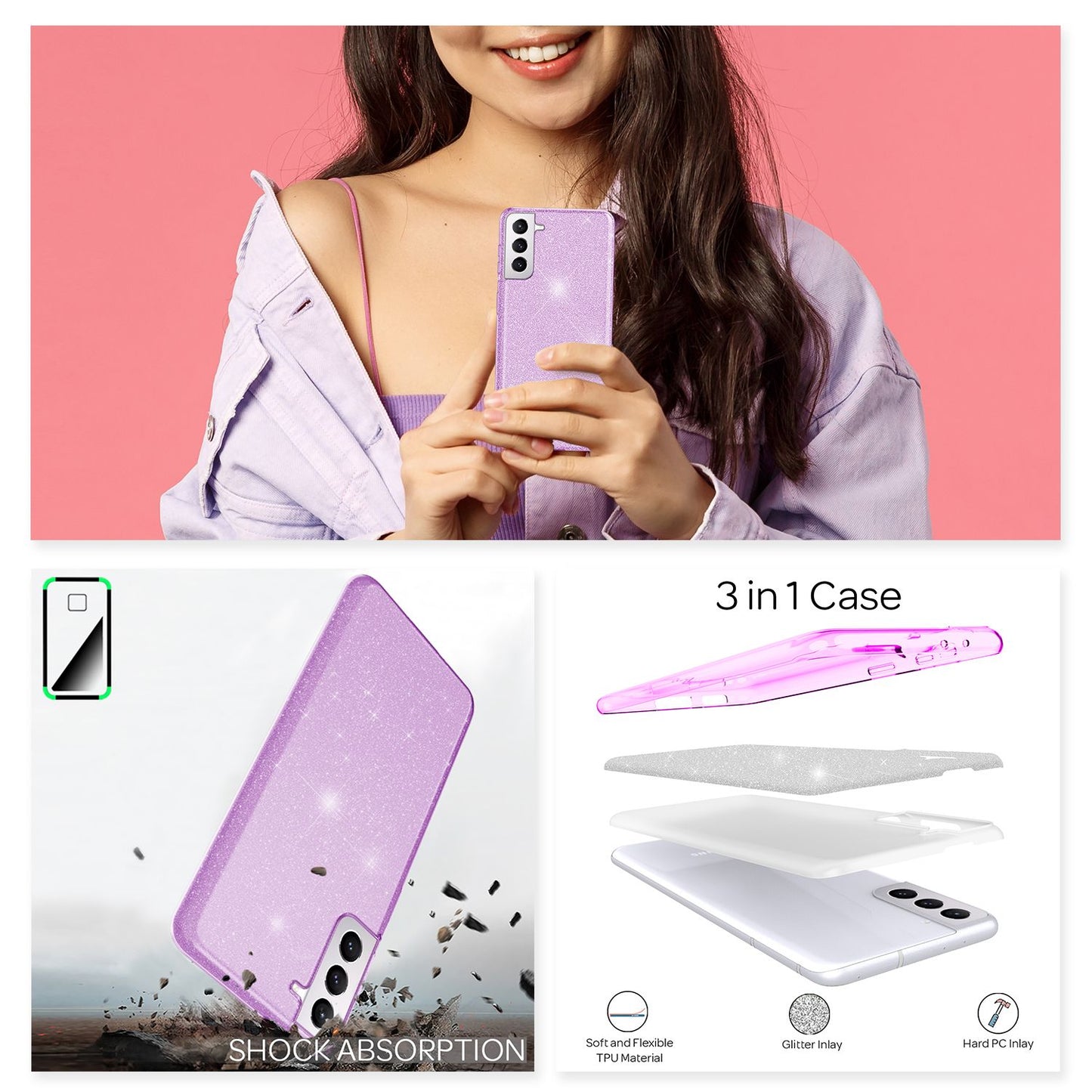 NALIA Glitzerhülle für Samsung Galaxy S21 Plus – Funkelnder Glitzer-Look & Grip – SHINEPOP (Silikon Case) – Marke aus Berlin