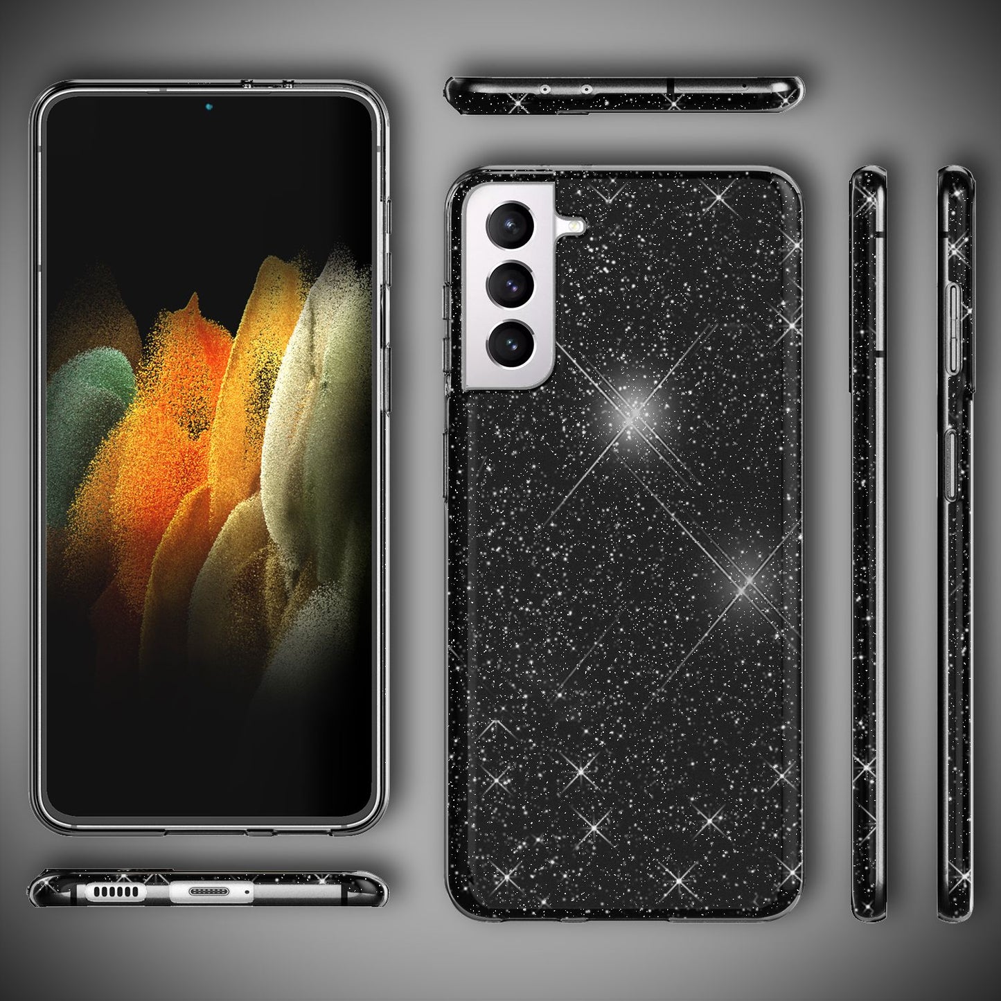 NALIA Glitzerhülle für Samsung Galaxy S21 Plus – Funkelnder Glitzer-Look & Grip – SHINEPOP (Silikon Case) – Marke aus Berlin